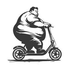 Fototapeta premium Overweight Man Riding a Scooter