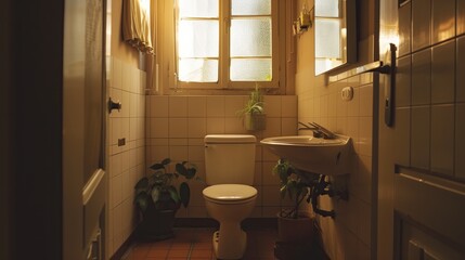 a small common bathroom in a small housea,toilet with only a toilet and a sink