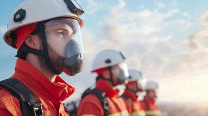 Naklejka premium Firefighters in full gear, ready for action.