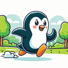 Obraz premium a cartoon Penguin running happily in park flat colorful vector
