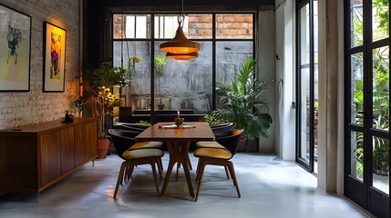 Modern Dining Room with Wooden Table and Chairs
