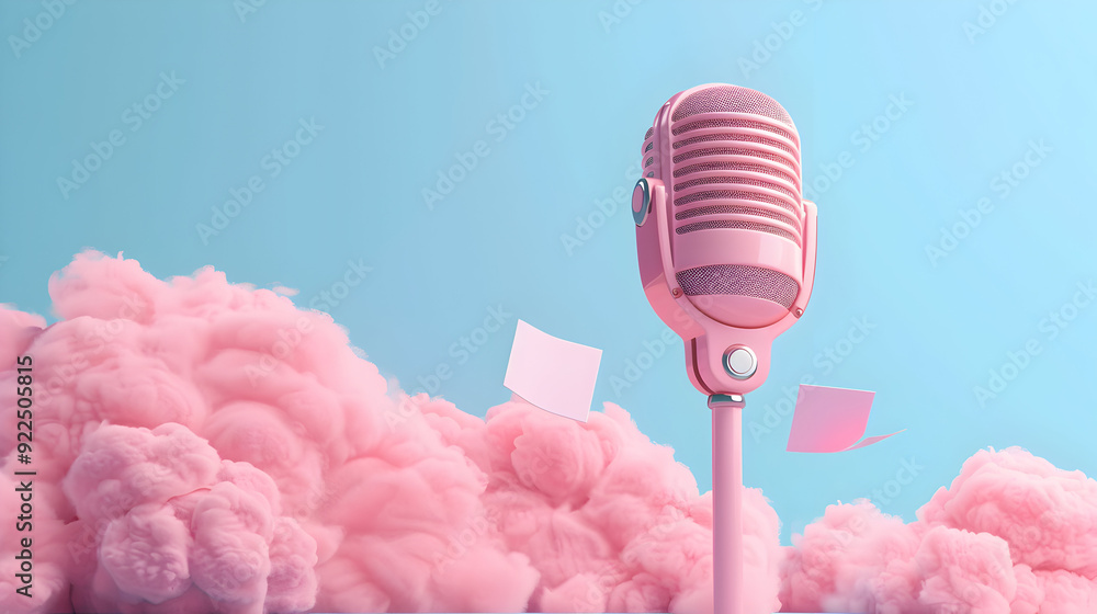 Poster 3d flat icon speaker with microphone and notes concept for public speaking and presentation in commu