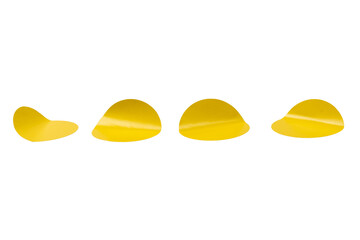 Round yellow stickers, blank tags labels isolated on a white background.