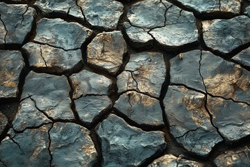 Dry, cracked soil surfaces in an arid landscape during daylight hours