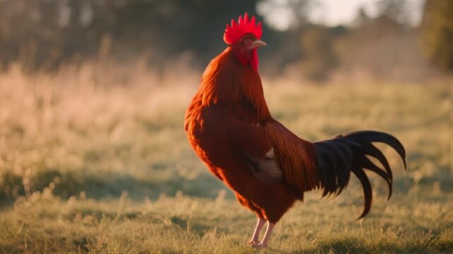 red rooster in the grass