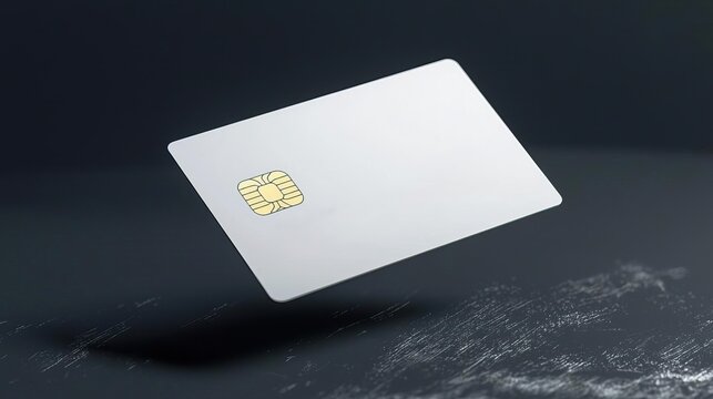 A mockup of an allwhite credit card floating in the air The background is dark grey