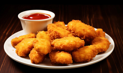 Delicious Fried Chicken Nuggets on a Dark Surface