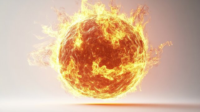 Magical fireball with intricate flame designs, intense heat aura, studio lighting,