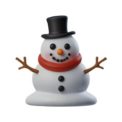 A chibi 3D Snowman with a large head, big eyes, wearing a Christmas-themed hat and scarf, with a carrot nose and coal buttons. The background is transparent.