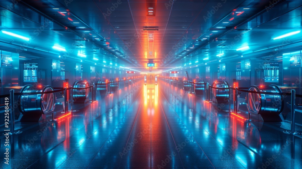 Poster showcase the seamless integration of technology in airport security, illustrating the precision of m