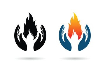 Care hands with fire inside icon. Sweet memory sorrow symbol. Vector illustration