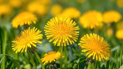Fototapeta premium Yellow Dandelions in a Field