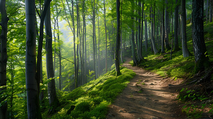 Obraz premium A couple goes backpacking while enjoying the tranquillity of the forest nature