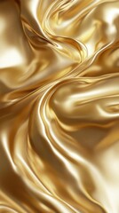Obraz premium Golden soft satin fabric waves vertical background design. Texture with smooth flowing patterns and light shiny effect