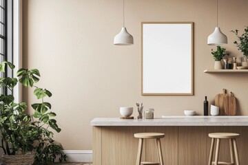 Minimalist Kitchen interior with Poster Mockup created with Generative AI