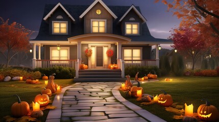 Halloween scary home with pumpkin