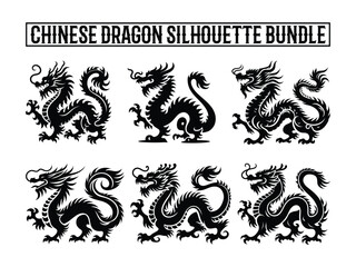 Chinese Dragon Silhouette bundle, Dragon Silhouette Vector Illustration.