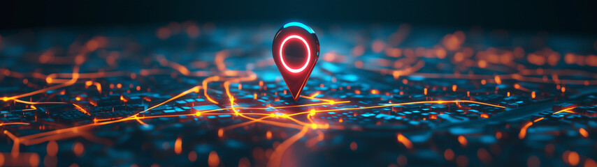 Digital pin on a digital map, location system concept, created with generative AI technology 