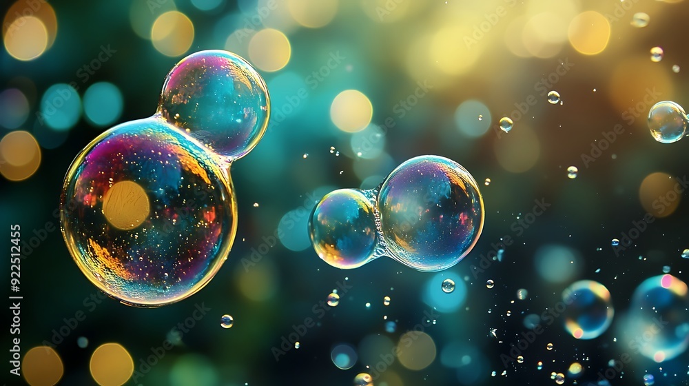 Poster a cluster of vibrant bubbles against a bokeh background