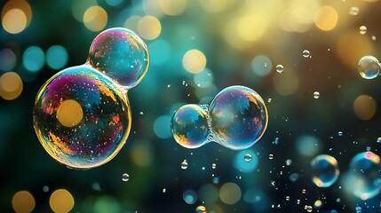 Naklejka premium A Cluster of Vibrant Bubbles Against a Bokeh Background