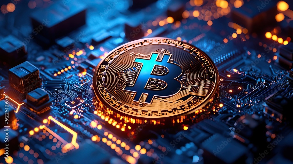 Aufkleber stunning close-up of a bitcoin on a circuit board, symbolizing the future of digital currency and te