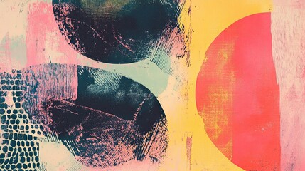 Artistic Risograph print with bold layered colors and rich textures capturing the essence of vintage printmaking techniques