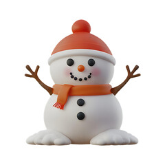 A chibi 3D Snowman with a large head, big eyes, wearing a Christmas-themed hat and scarf, with a carrot nose and coal buttons. The background is transparent.
