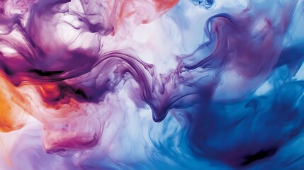 Abstract Swirling Colors of Purple, Blue, and Orange Ink in Water