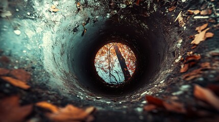 A Glimpse of Autumn Through a Hollow Tree Trunk