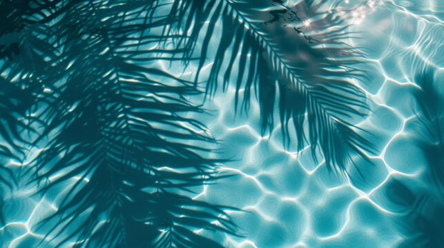Shadow of a coconut leaf falling over a swimming pool