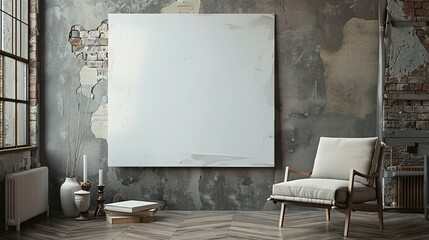 Blank Canvas in a Modern Industrial Interior with a Chair