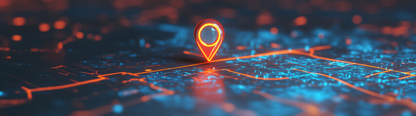 Digital pin on a digital map, location system concept, created with generative AI technology 