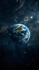 Earth Noon and Space Darkness Concept: Photo Realistic View of Earth at Noon and Cosmic Darkness Against Dreamy Background for Graphic Symbolism of Light and Dark Realms