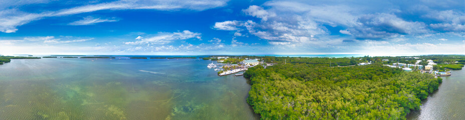 Obraz premium Vegetation and road across Keys Islands, Florida aerial view