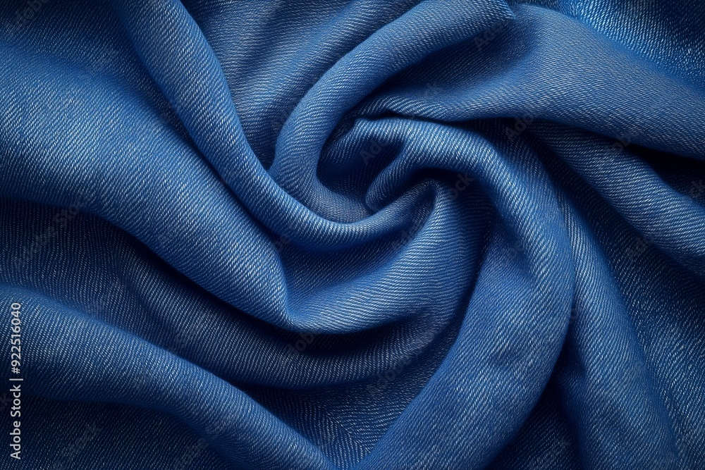 Poster blue fabric in a swirling pattern showcasing texture and depth