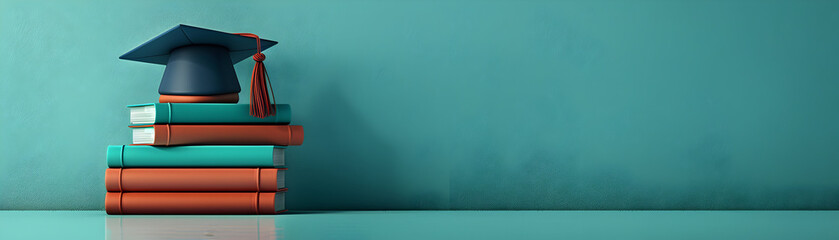 Graduation Cap and Books Icon on Clean Background   Symbolizing Academic Achievements and Education Journey | Photo Stock Concept