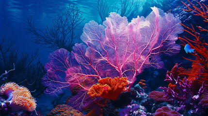 Beautiful and colorful Seafan Gorgonian Fan coral