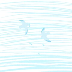 Childish with seagulls flying on blue sky background. Pattern for wrapping, baby clothes, background, textile