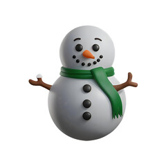 A chibi 3D Snowman with a large head, big eyes, wearing a Christmas-themed hat and scarf, with a carrot nose and coal buttons. The background is transparent.