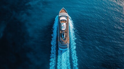 big cruise ship in the sea or in the ocean, top view