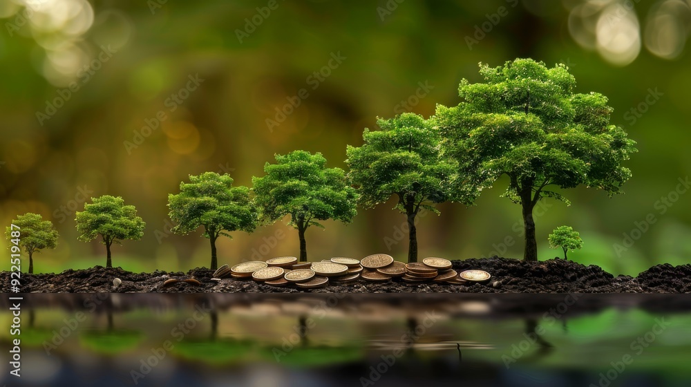 Poster carbon footprint reduction represented by trees and coins