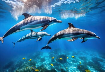 vibrant dolphin capturing dynamic underwater movements colorful marine environment, ocean, aquatic, wildlife, swimming, nature, creature, sea, fins, blue