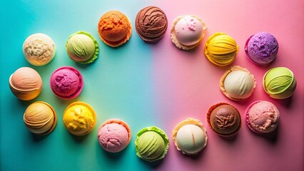 Fototapeta premium A Whimsical Top-Down View of Ice Cream Against a Vibrant Gradient Background AI generated