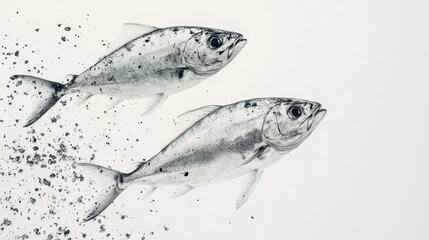 Fototapeta premium Flying fish leaping through the air on a white background, captured in a moment of graceful motion, creating a sense of freedom and fluidity.