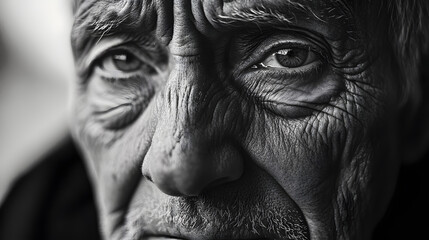 black and white photo of a person with wrinkles and eyes © john