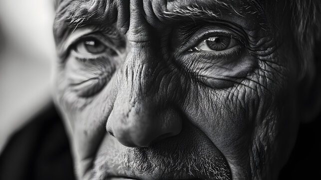 Fototapeta black and white photo of a person with wrinkles and eyes