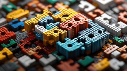 A colorful array of interlocking puzzle pieces, showcasing creativity and playfulness in a vibrant composition.