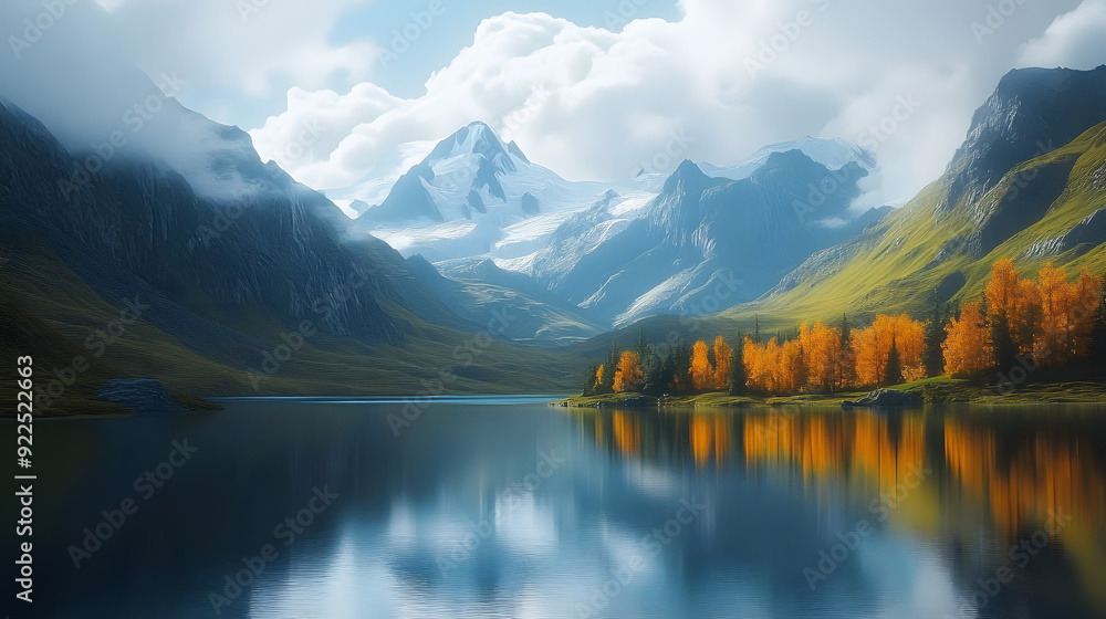 Poster  captivating mountain and a lake view