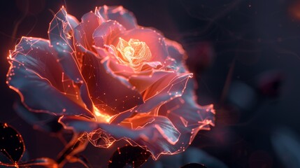 Digital Fusion - Futuristic Rose with Glowing Petals and Digital Veins | Symbol of Technology and Nature