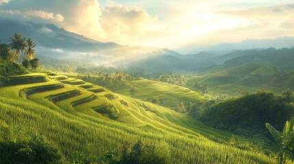 Fototapeta premium Rice Terraces Landscape in the Golden Hour